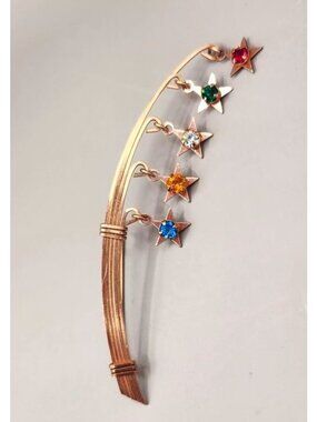 Vintage Shooting Star Pin With Colorful Rhinestones & Copper Finish